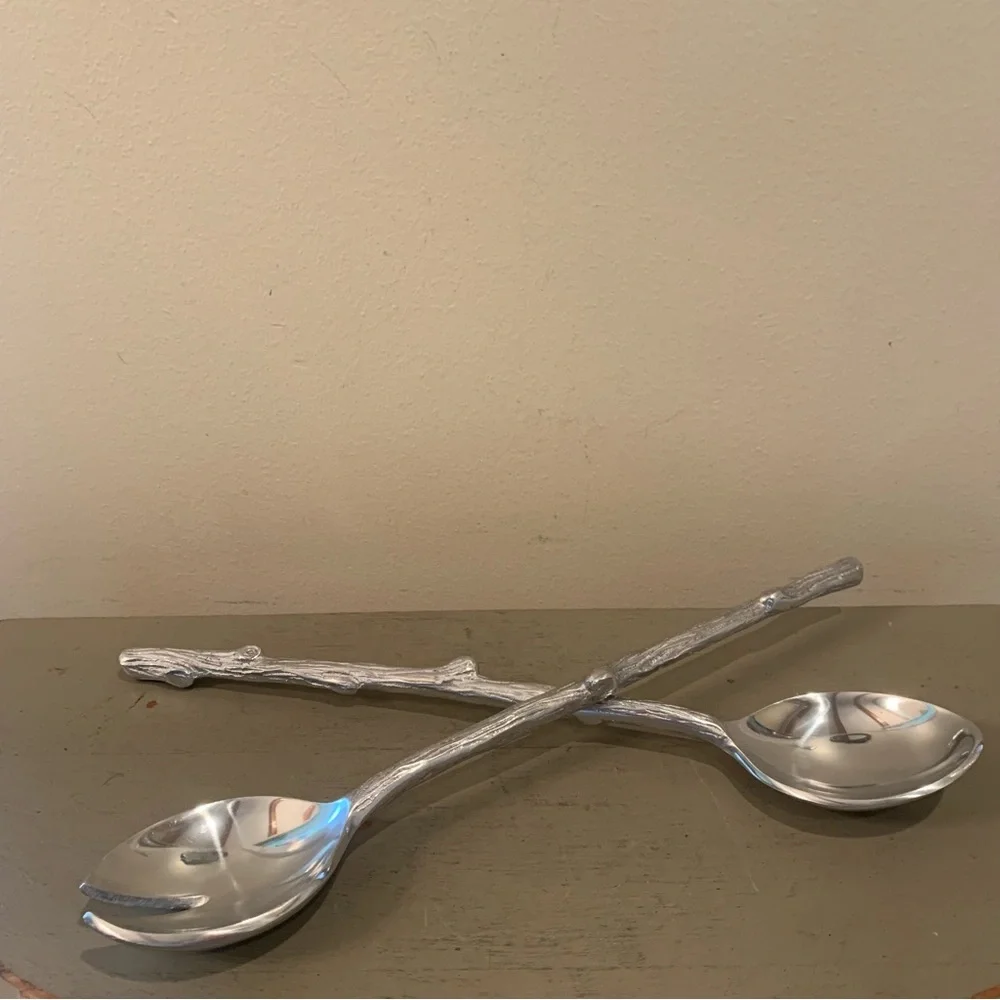 Silver Plated Twig Design Salad Servers